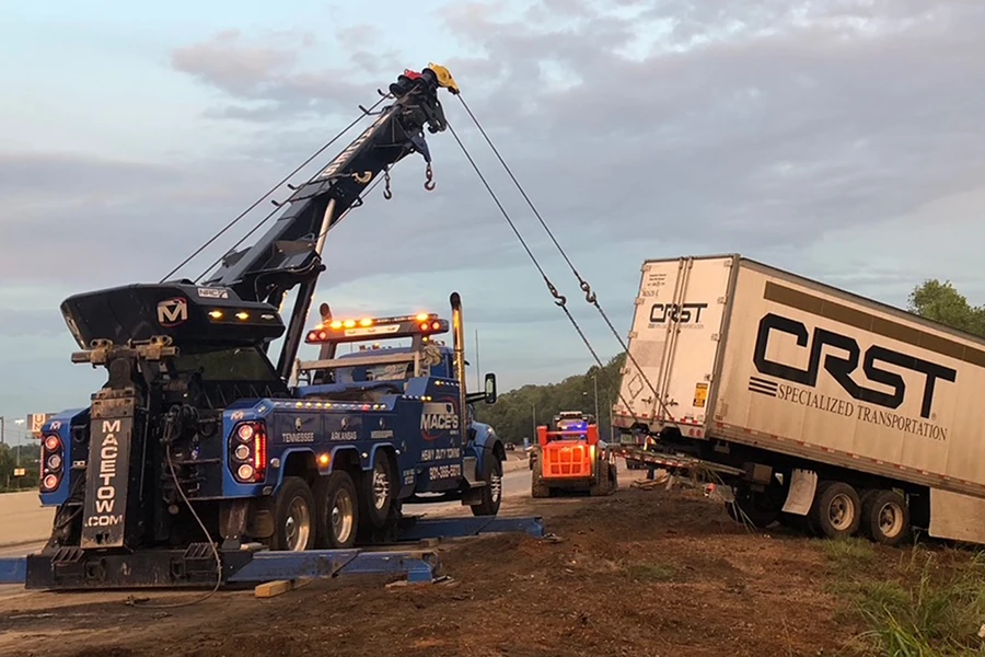 Mace's recovering a tractor trailer from the roadside
